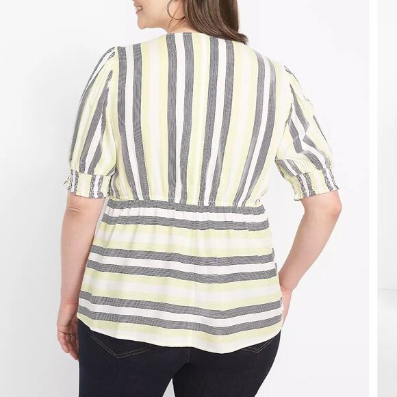 Lane Bryant Womens Striped Puff Sleeve Button-Front Peplum Top Size 14 - Picture 2 of 13